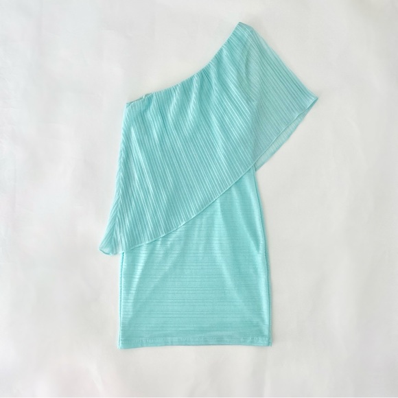 NWT Windsor Sparkly Glitter One Shoulder Sheer Flounce Bodycon Mini Dress Mint 2 - Picture 2 of 14